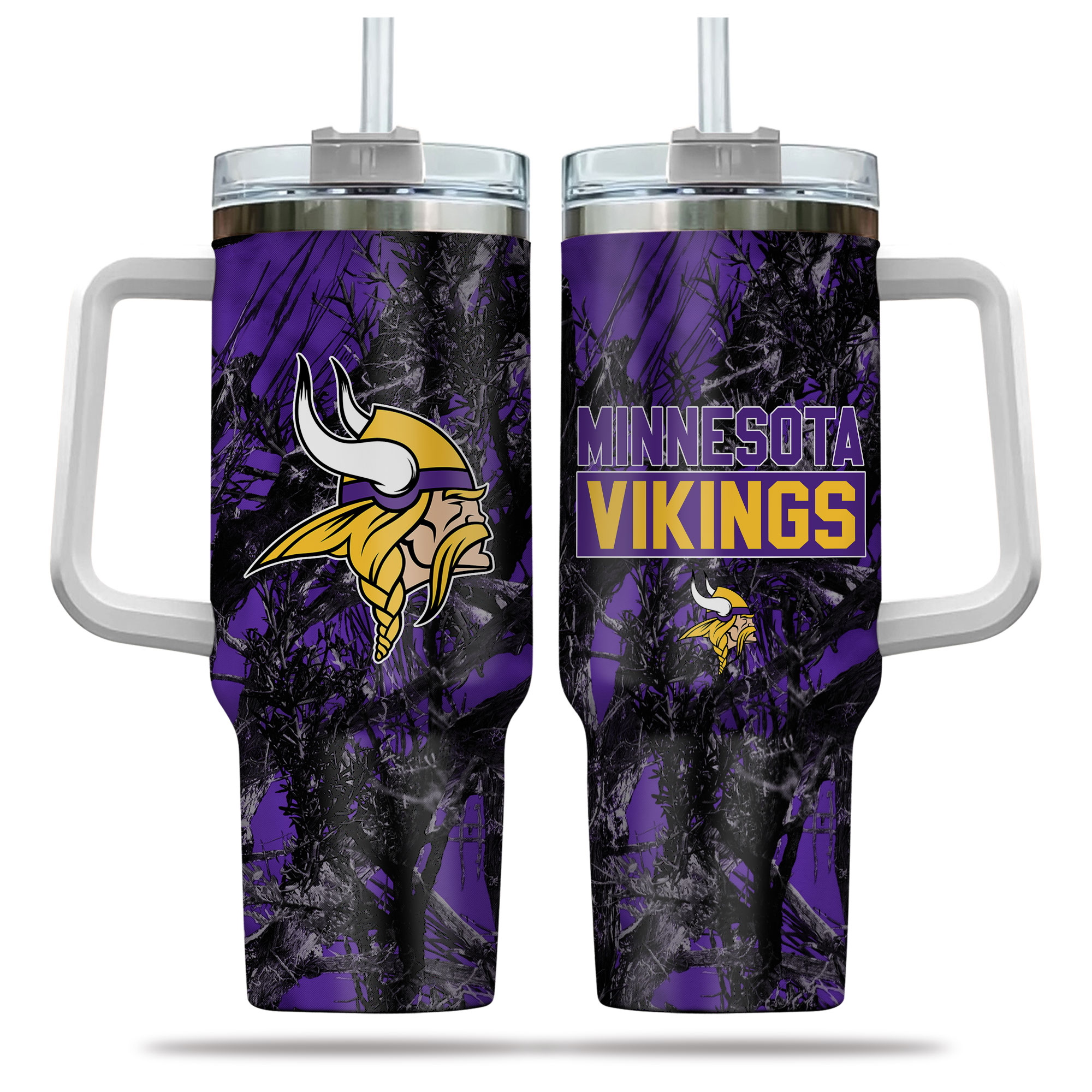 Minnesota Vikings NFL Hunting Custom Stanley Quencher 40oz Stainless Steel Tumbler With Handle
