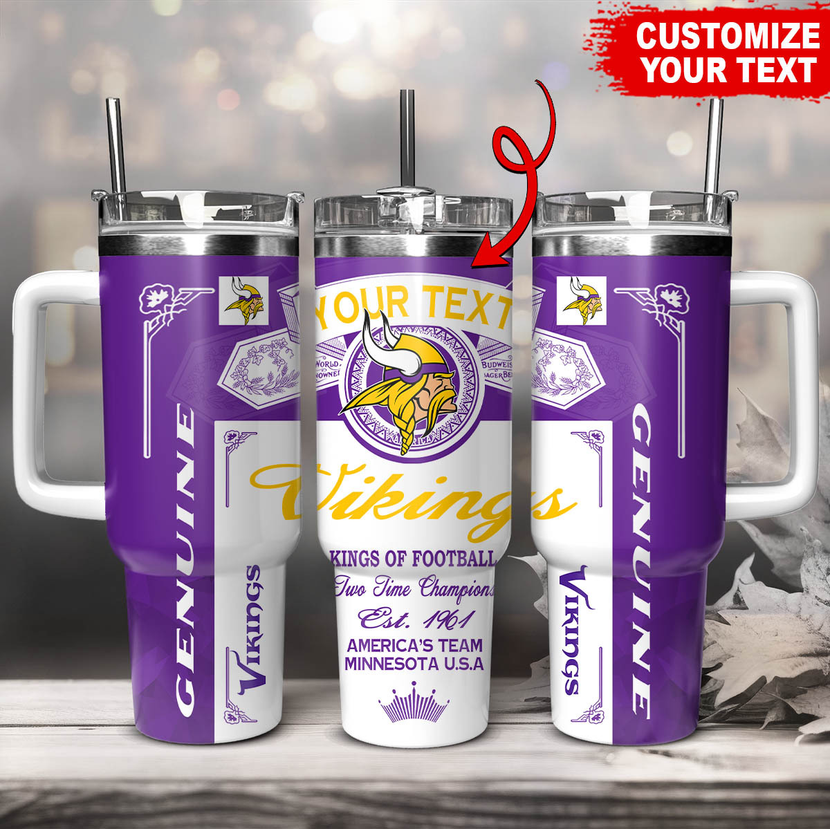 Minnesota Vikings NFL Kings Of Football Custom Stanley Quencher 40oz Stainless Steel Tumbler With Handle