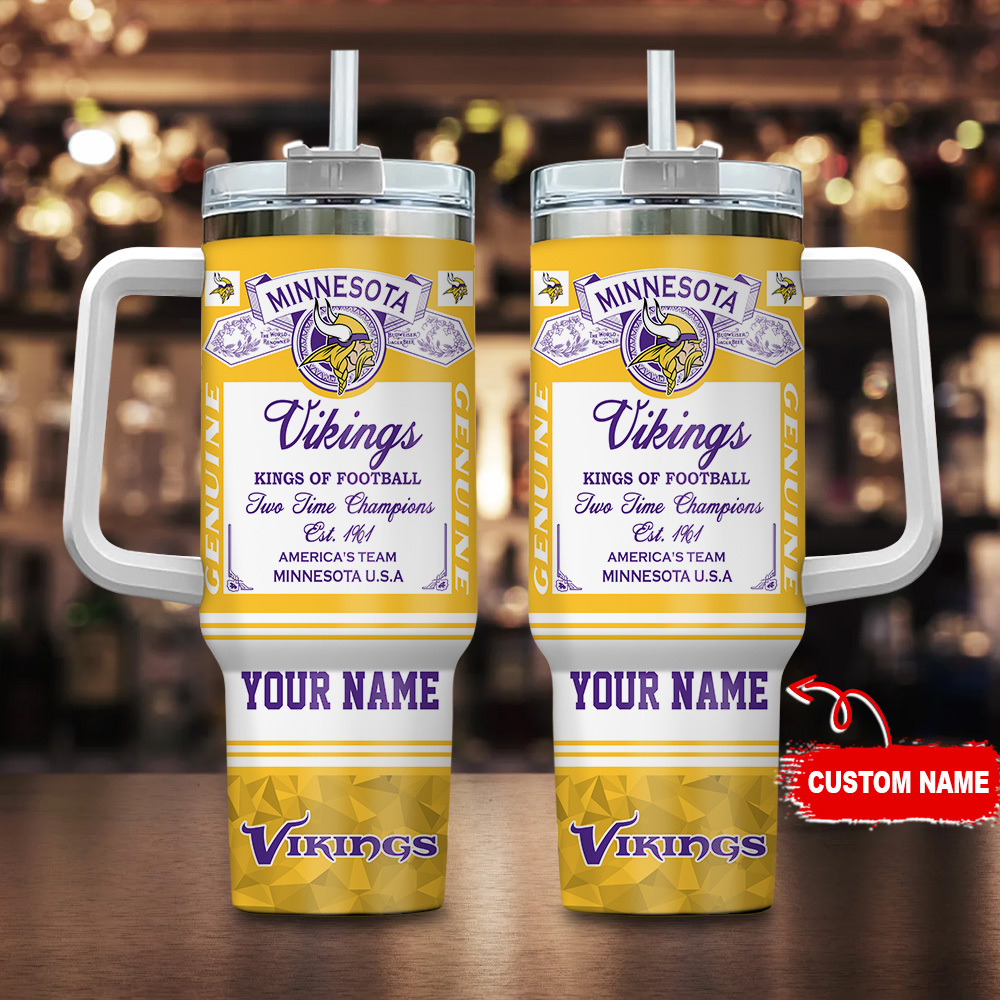 Minnesota Vikings NFL Kings of Football Custom Stanley Quencher 40oz Stainless Steel Tumbler With Handle
