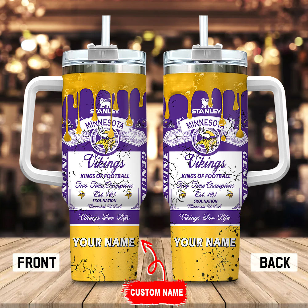 Minnesota Vikings NFL Kings Of Football Custom Stanley Quencher 40oz Stainless Steel Tumbler With Handle