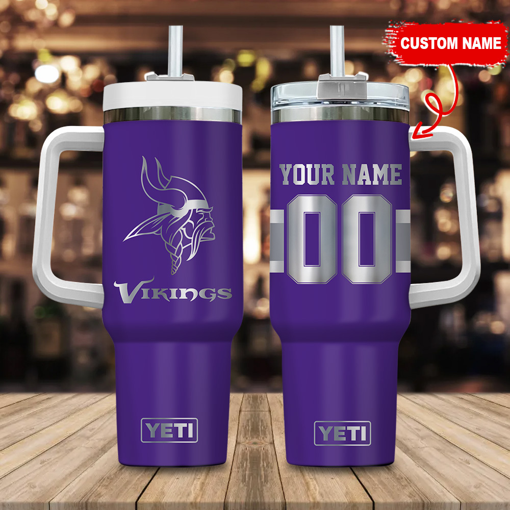 Minnesota Vikings NFL Laser Engraved Effect Custom Stanley Quencher 40oz Stainless Steel Tumbler With Handle