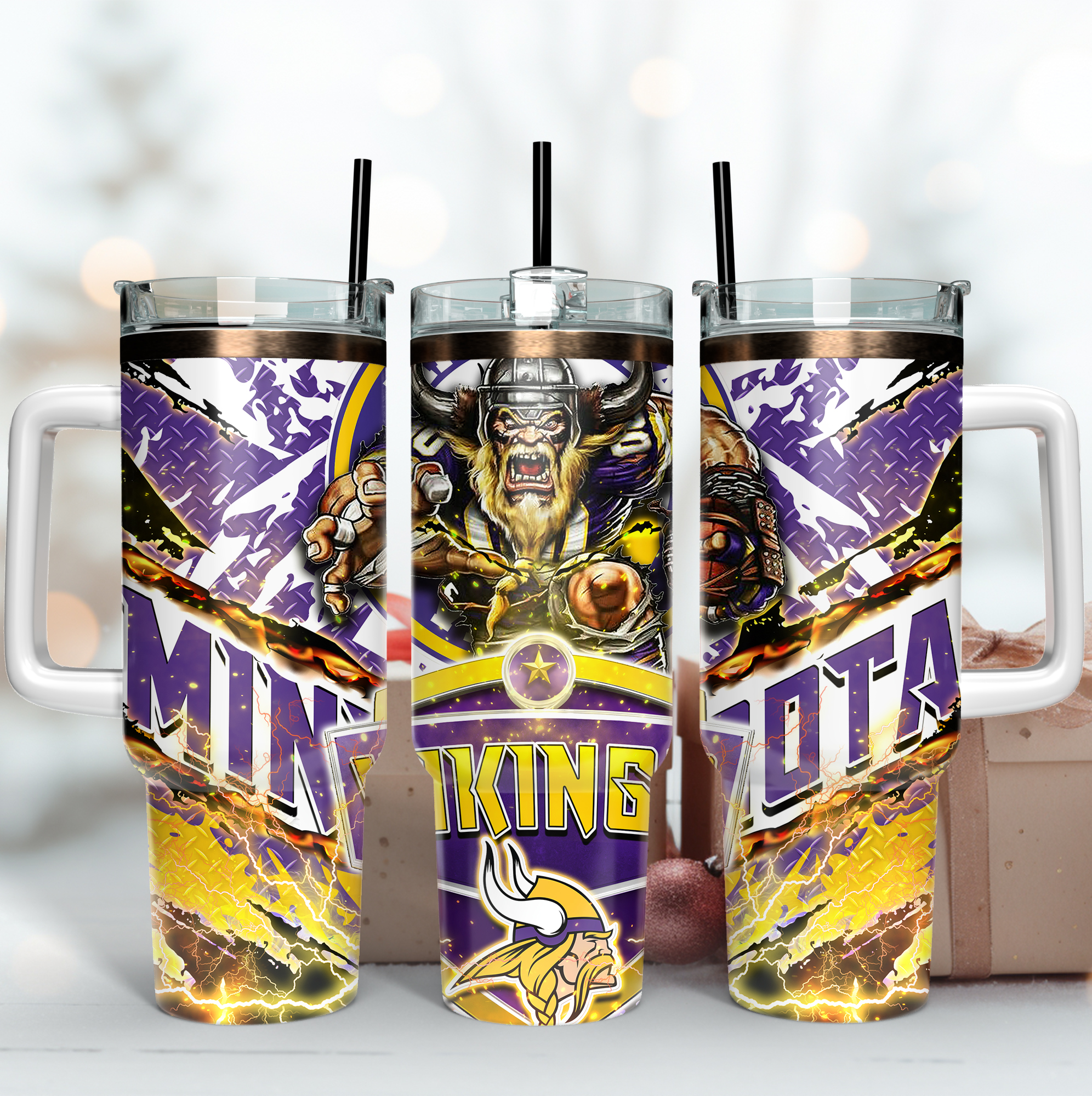 Minnesota Vikings NFL Mascot Custom Stanley Quencher 40oz Stainless Steel Tumbler With Handle