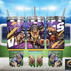 Minnesota Vikings NFL Mascot Custom Stanley Quencher 40oz Stainless Steel Tumbler With Handle