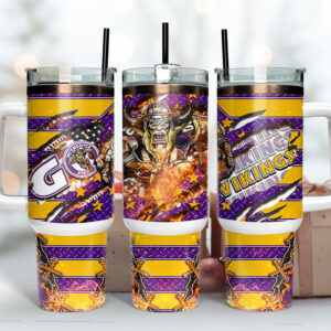 Minnesota Vikings NFL Mascot Custom Stanley Quencher 40oz Stainless Steel Tumbler With Handle