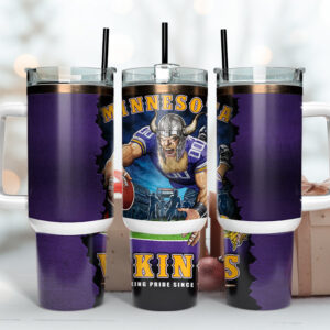 Minnesota Vikings NFL Mascot Custom Stanley Quencher 40oz Stainless Steel Tumbler With Handle