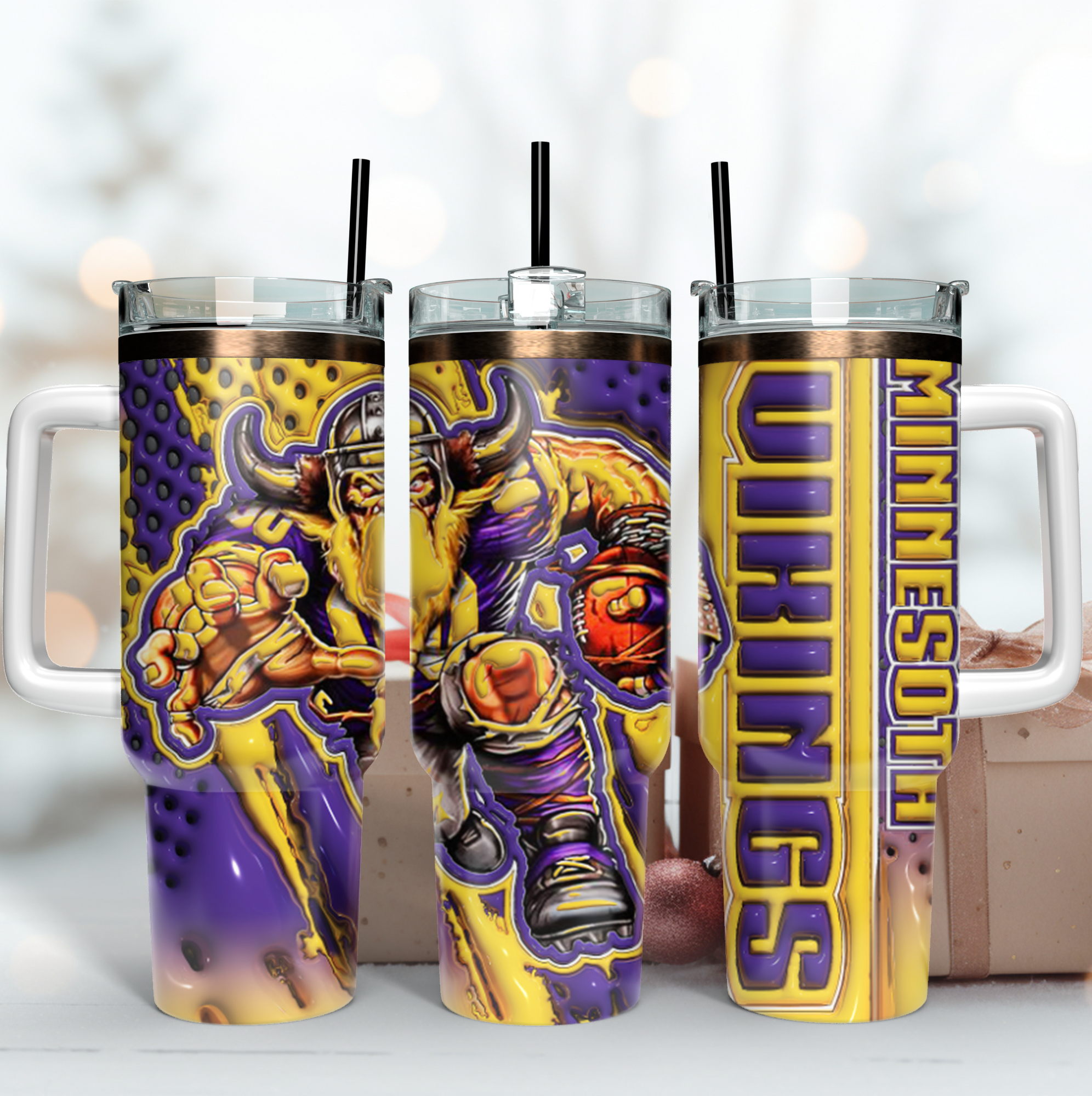 Minnesota Vikings NFL Mascot Custom Stanley Quencher 40oz Stainless Steel Tumbler With Handle