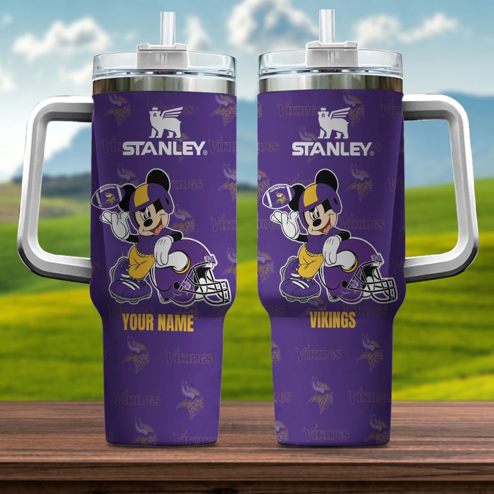 Minnesota Vikings NFL Mickey Mouse Custom Stanley Quencher 40oz Stainless Steel Tumbler With Handle