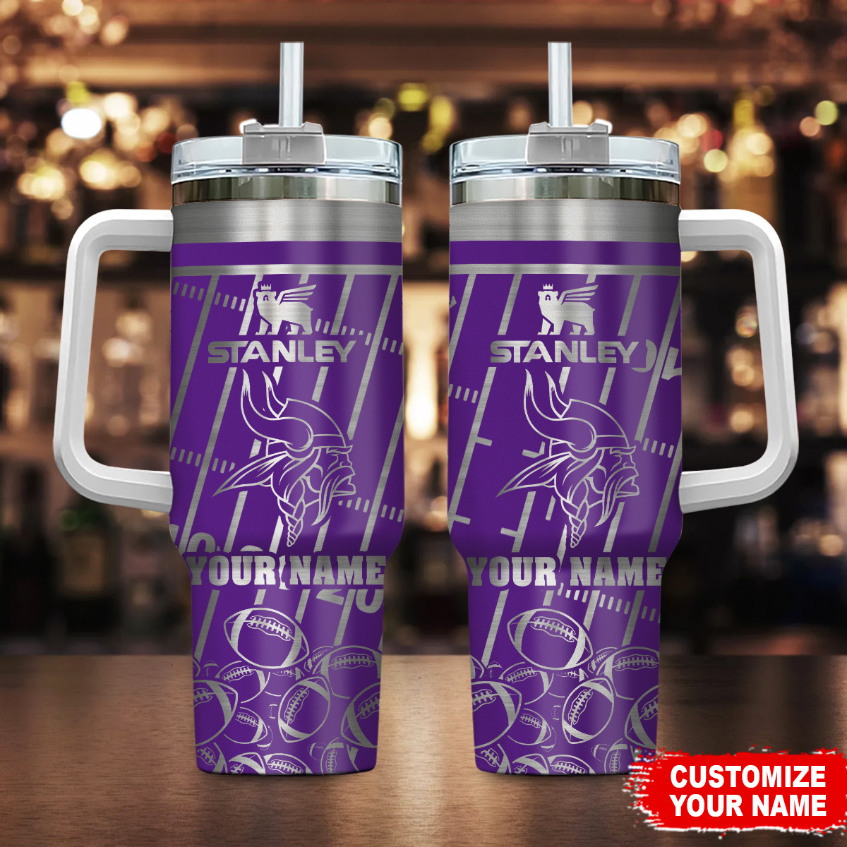 Minnesota Vikings NFL Silver Custom Stanley Quencher 40oz Stainless Steel Tumbler With Handle