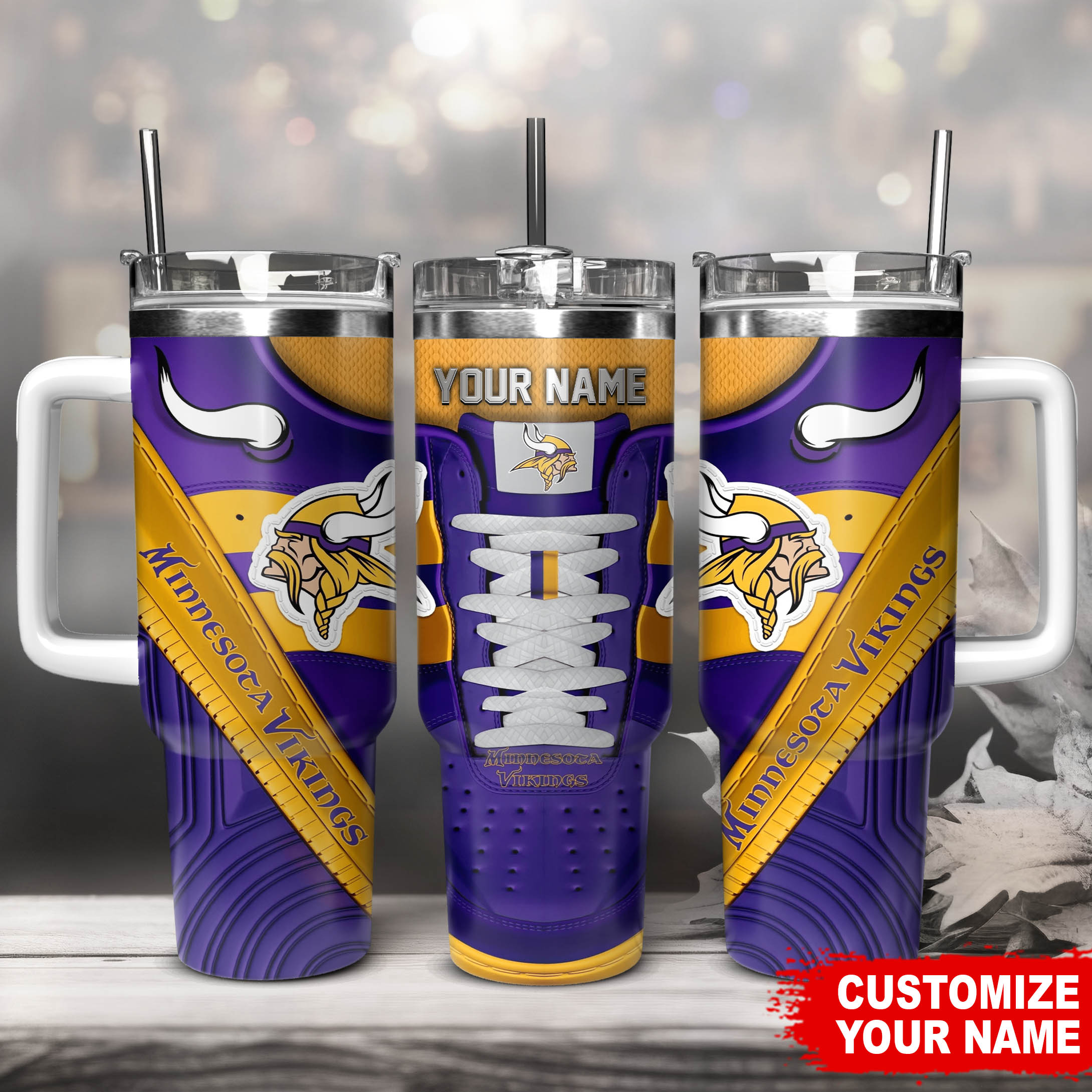 Minnesota Vikings NFL Sneaker Custom Stanley Quencher 40oz Stainless Steel Tumbler With Handle