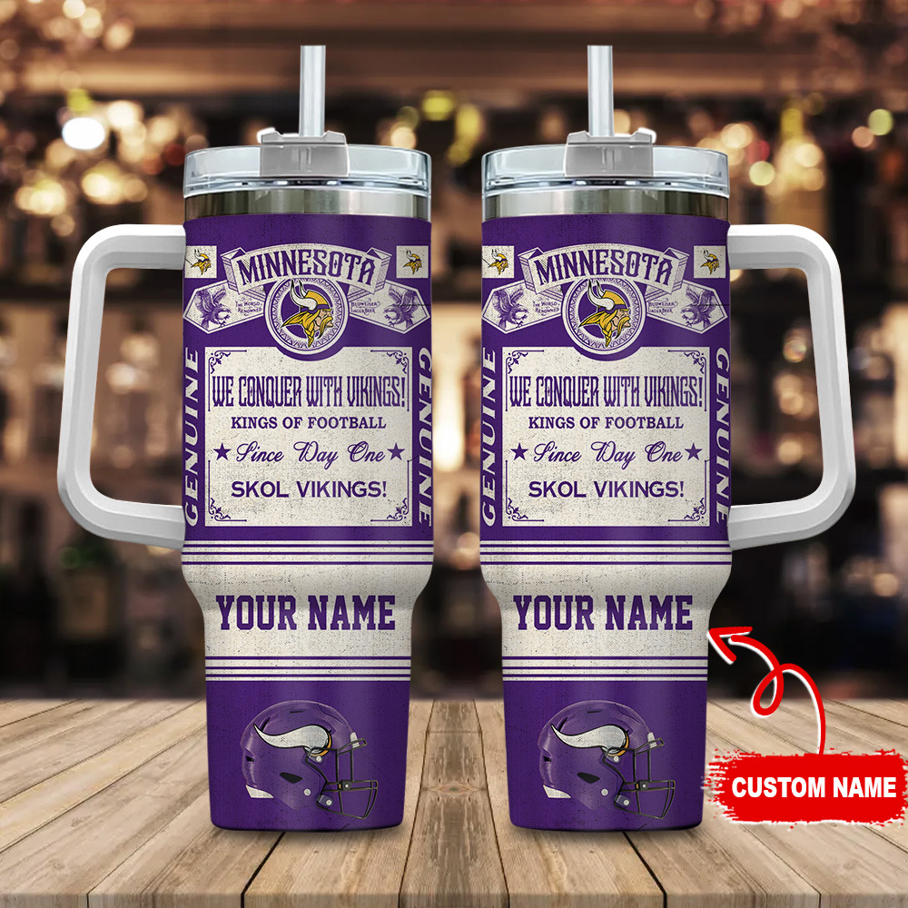 Minnesota Vikings NFL Vintage Kings Of Football Custom Stanley Quencher 40oz Stainless Steel Tumbler With Handle