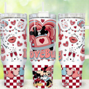 Minnie and Mickey Mouse Cartoon Custom Stanley Quencher 40oz Stainless Steel Tumbler With Handle