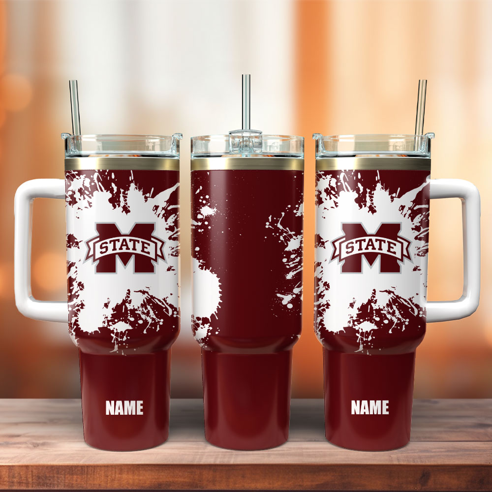Mississippi State Bulldogs Football NCAA Sport Custom Stanley Quencher 40oz Stainless Steel Tumbler With Handle