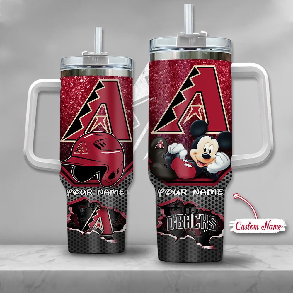 MLB Arizona Diamondbacks Mickey Mouse Custom Stanley Quencher 40oz Stainless Steel Tumbler With Handle