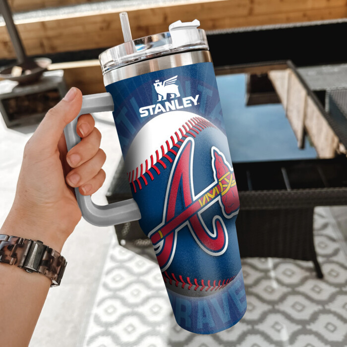 MLB Atlanta Braves Custom Stanley Quencher 40oz Stainless Steel Tumbler With Handle