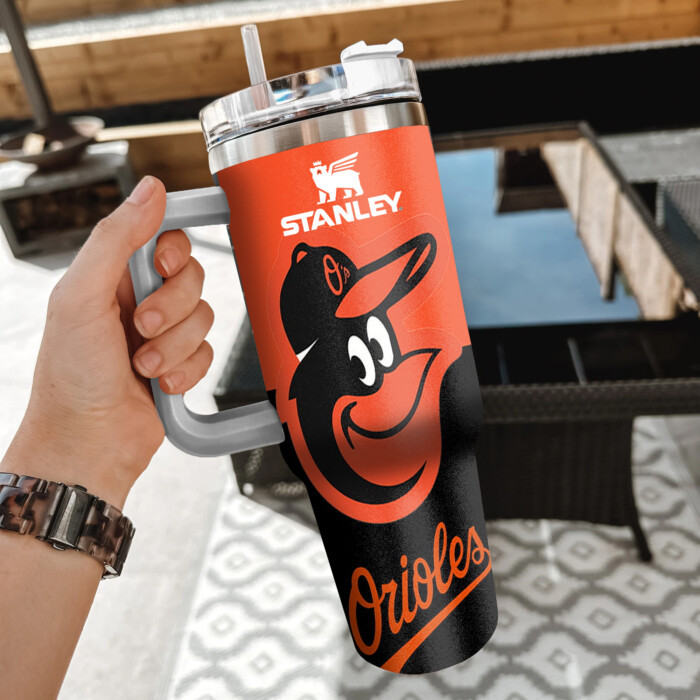 MLB Baltimore Orioles Custom Stanley Quencher 40oz Stainless Steel Tumbler With Handle