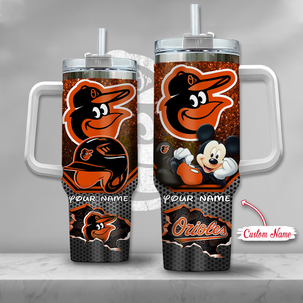 MLB Baltimore Orioles Mickey Mouse Custom Stanley Quencher 40oz Stainless Steel Tumbler With Handle