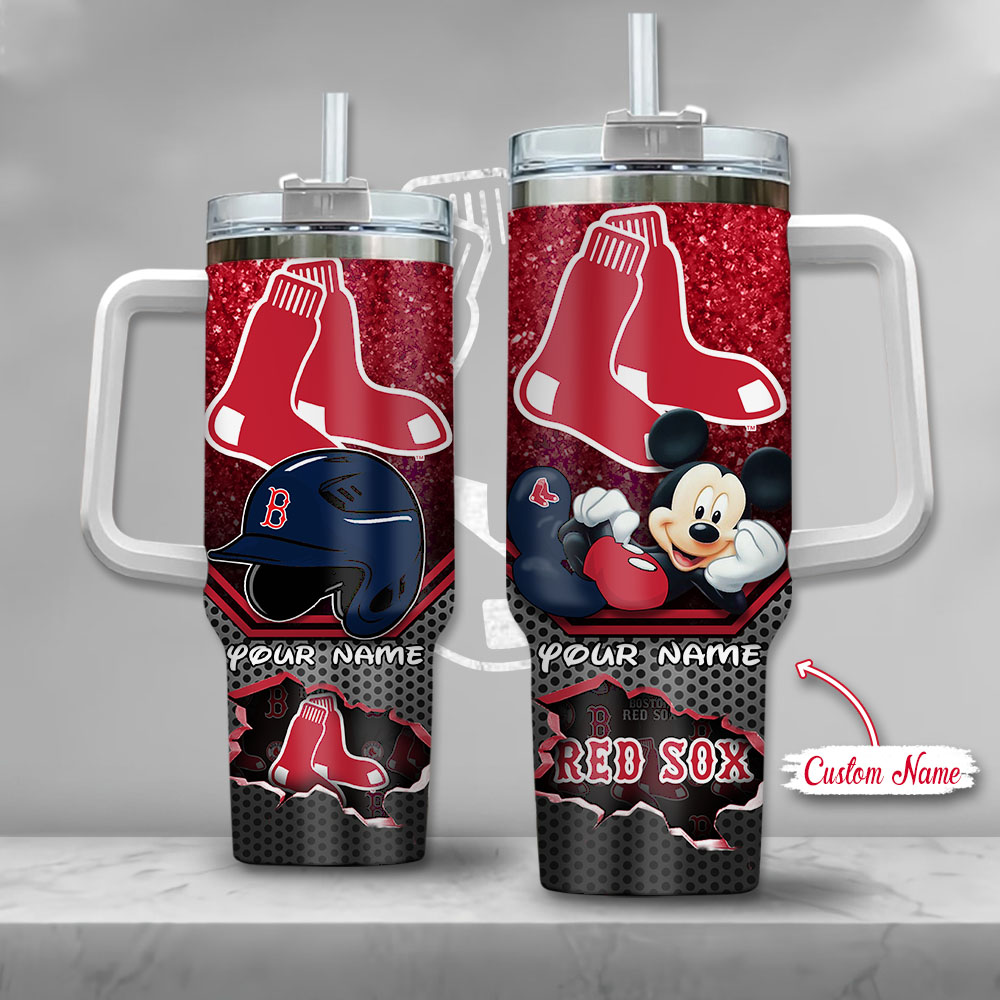 MLB Boston Red Sox Mickey Mouse Custom Stanley Quencher 40oz Stainless Steel Tumbler With Handle