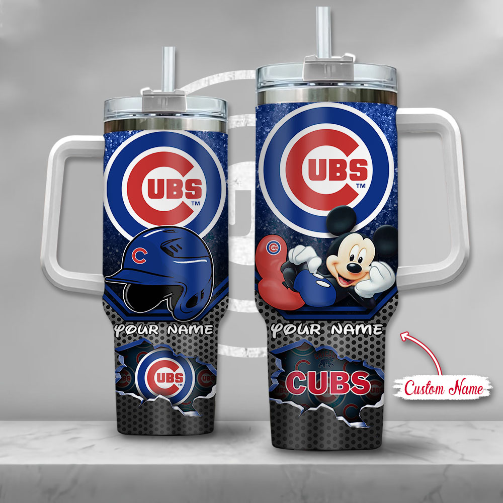 MLB Chicago Cubs Mickey Mouse Custom Stanley Quencher 40oz Stainless Steel Tumbler With Handle