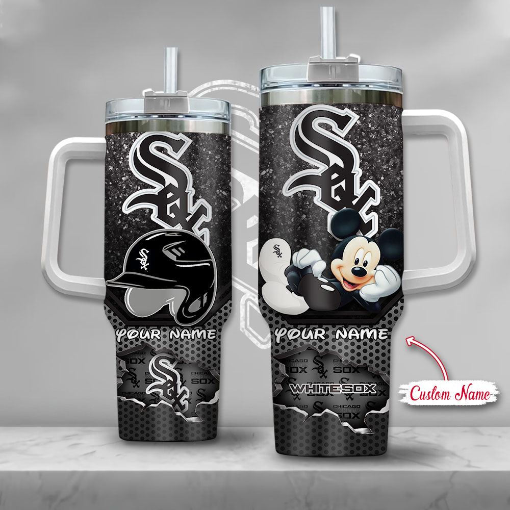 MLB Chicago White Sox Mickey Mouse Custom Stanley Quencher 40oz Stainless Steel Tumbler With Handle