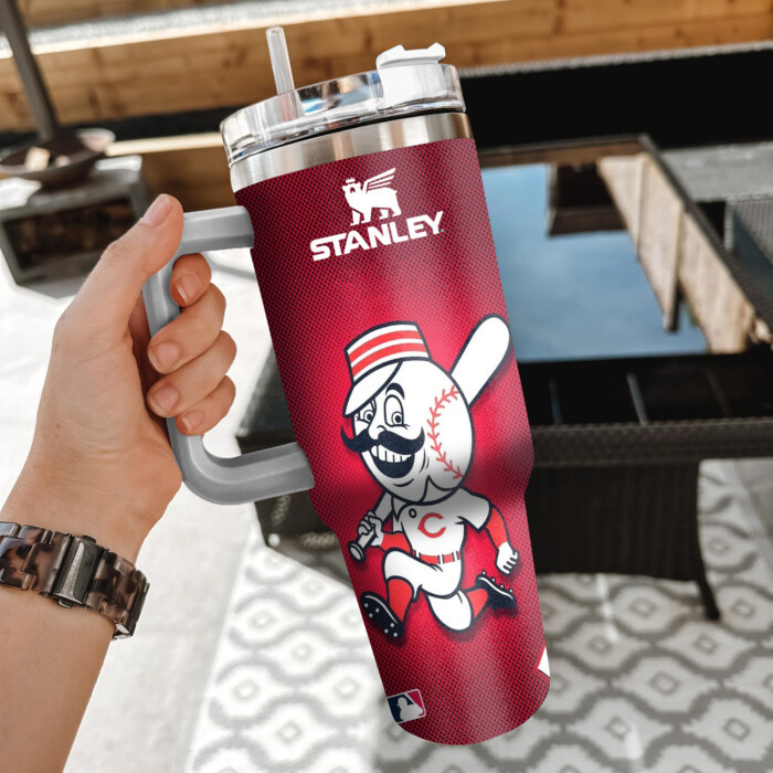 MLB Cincinnati Reds Custom Stanley Quencher 40oz Stainless Steel Tumbler With Handle