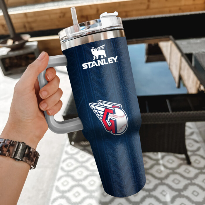 MLB Cleveland Guardians Custom Stanley Quencher 40oz Stainless Steel Tumbler With Handle