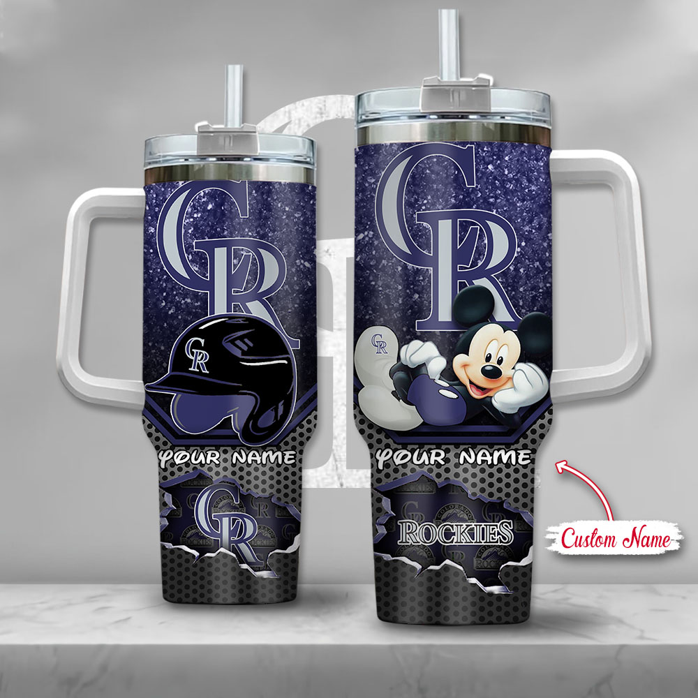 MLB Colorado Rockies Mickey Mouse Custom Stanley Quencher 40oz Stainless Steel Tumbler With Handle