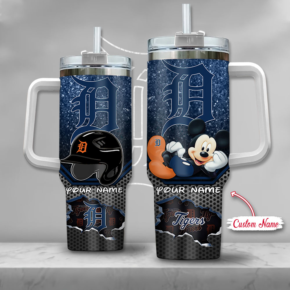 MLB Detroit Tigers Mickey Mouse Custom Stanley Quencher 40oz Stainless Steel Tumbler With Handle