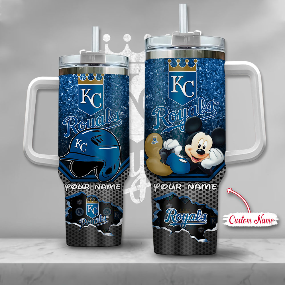 MLB Kansas City Royals Mickey Mouse Custom Stanley Quencher 40oz Stainless Steel Tumbler With Handle