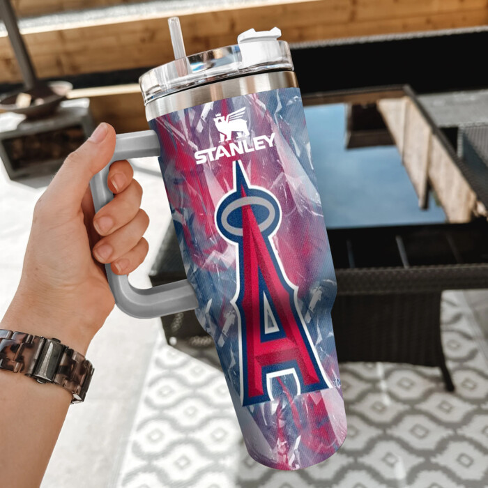 MLB Los Angeles Angels Custom Stanley Quencher 40oz Stainless Steel Tumbler With Handle