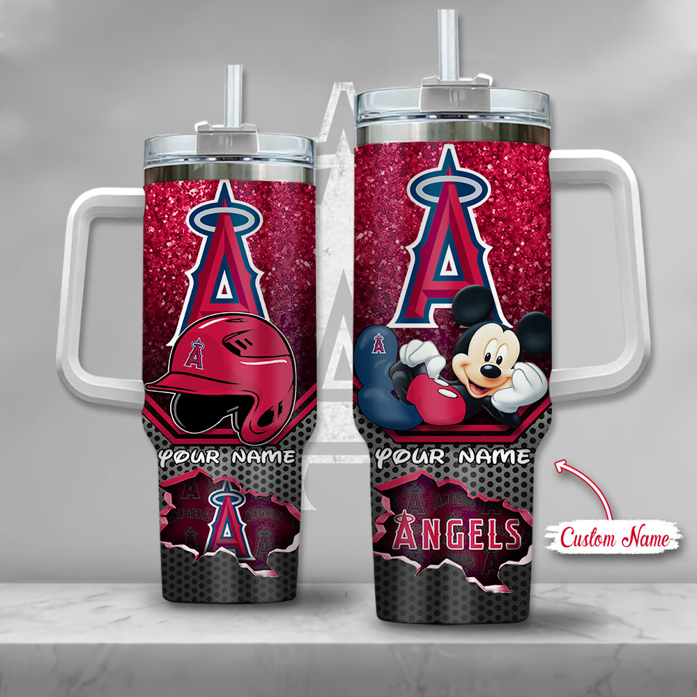 MLB Los Angeles Angels Mickey Mouse Custom Stanley Quencher 40oz Stainless Steel Tumbler With Handle
