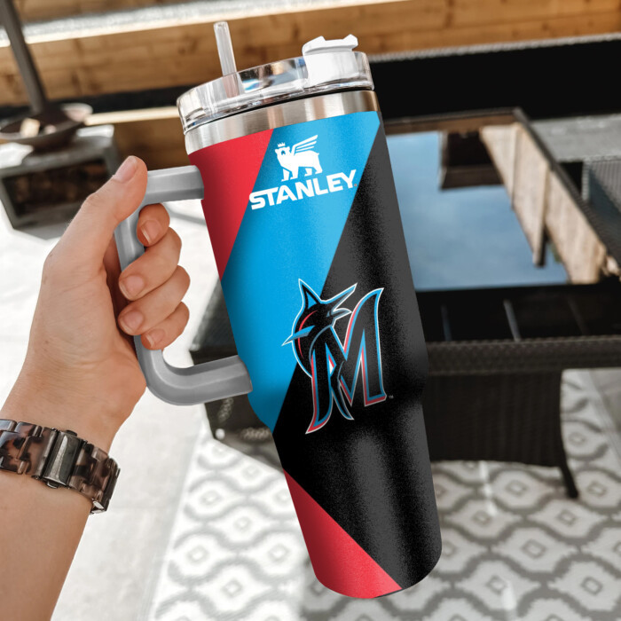 MLB Miami Marlins Custom Stanley Quencher 40oz Stainless Steel Tumbler With Handle