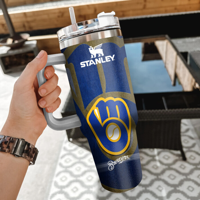 MLB Milwaukee Brewers Custom Stanley Quencher 40oz Stainless Steel Tumbler With Handle