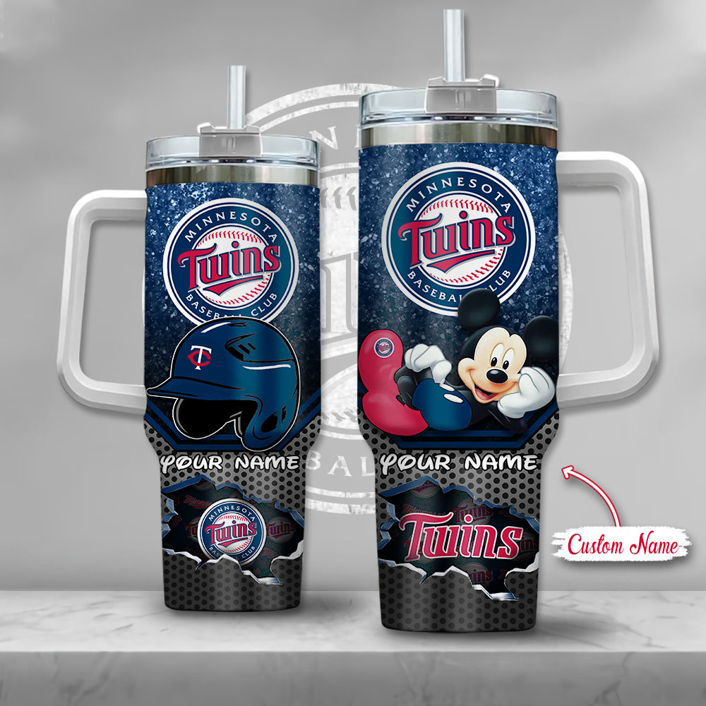 MLB Minnesota Twins Mickey Mouse Custom Stanley Quencher 40oz Stainless Steel Tumbler With Handle