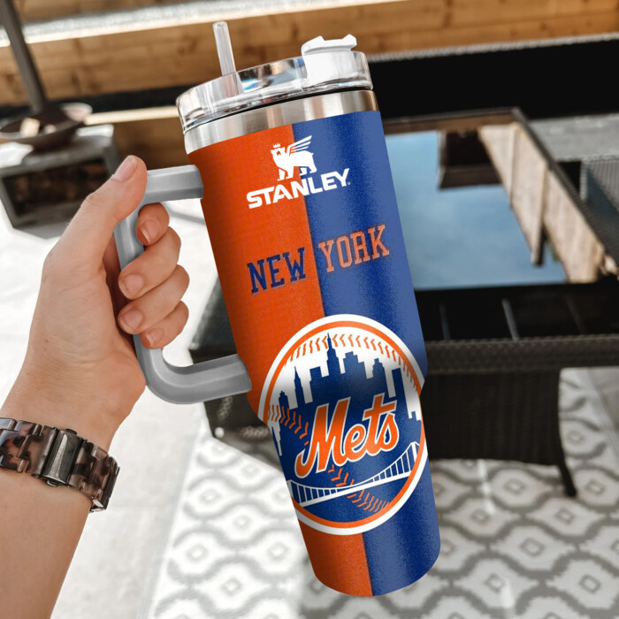 MLB New York Mets Custom Stanley Quencher 40oz Stainless Steel Tumbler With Handle