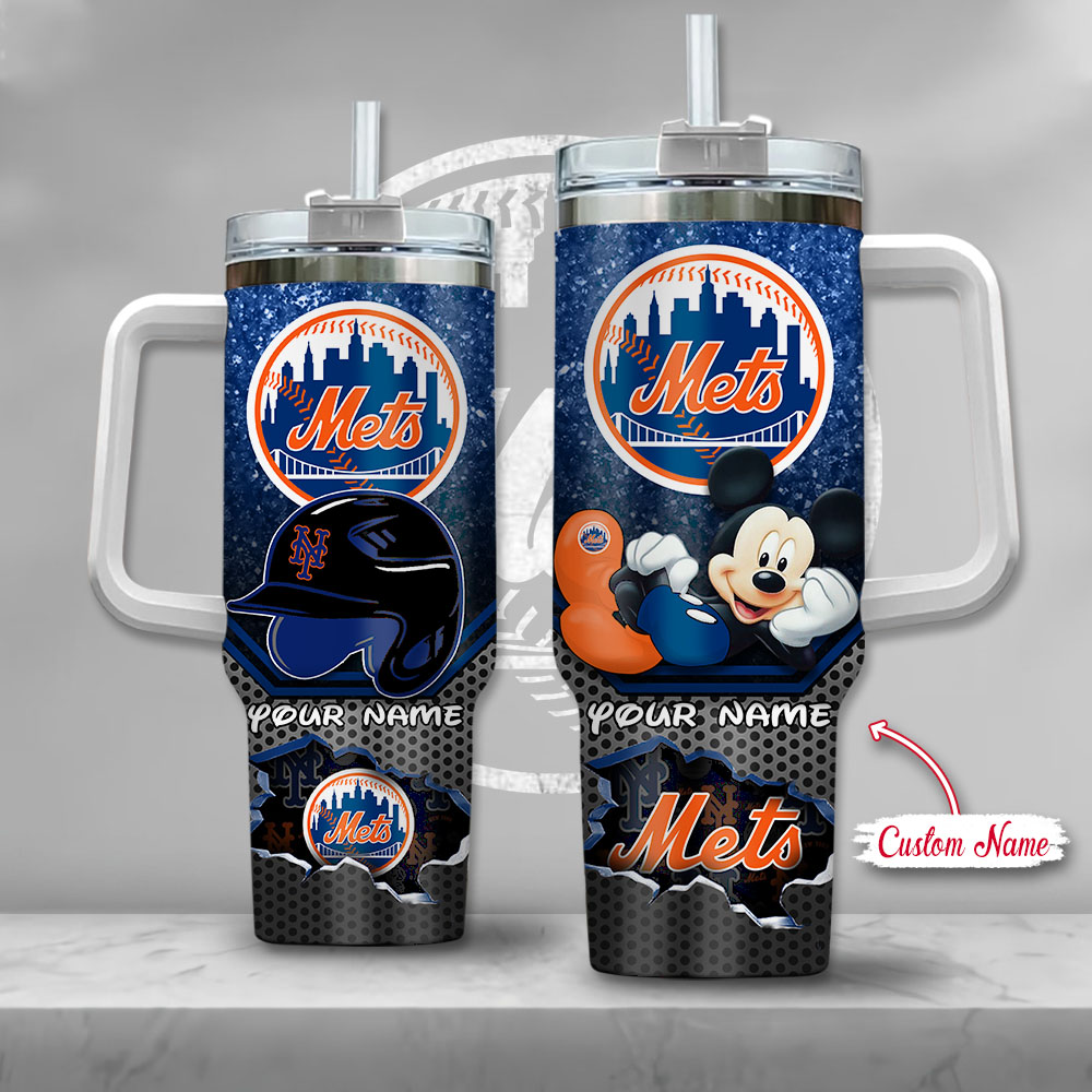MLB New York Mets Mickey Mouse Custom Stanley Quencher 40oz Stainless Steel Tumbler With Handle