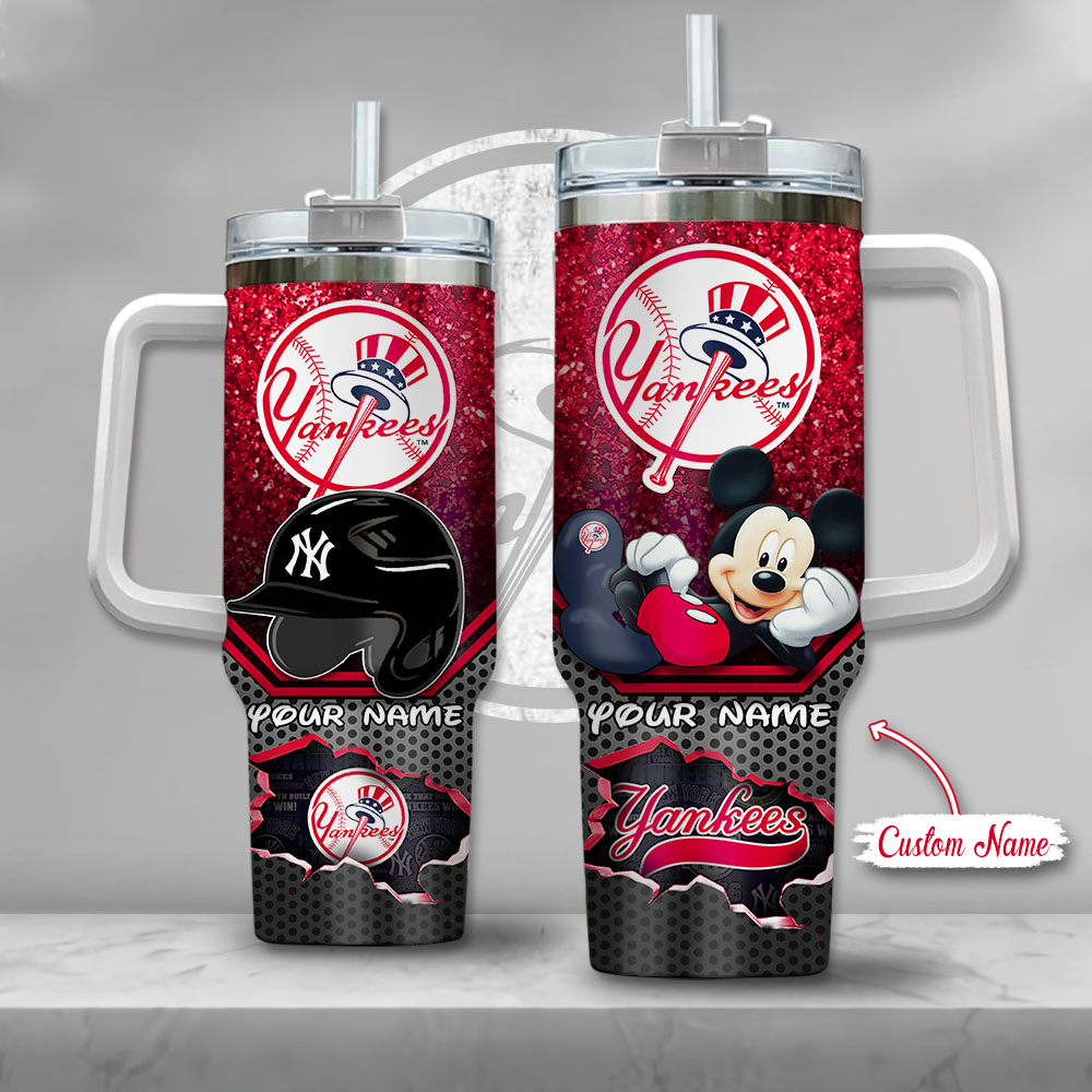 MLB New York Yankees Mickey Mouse Custom Stanley Quencher 40oz Stainless Steel Tumbler With Handle