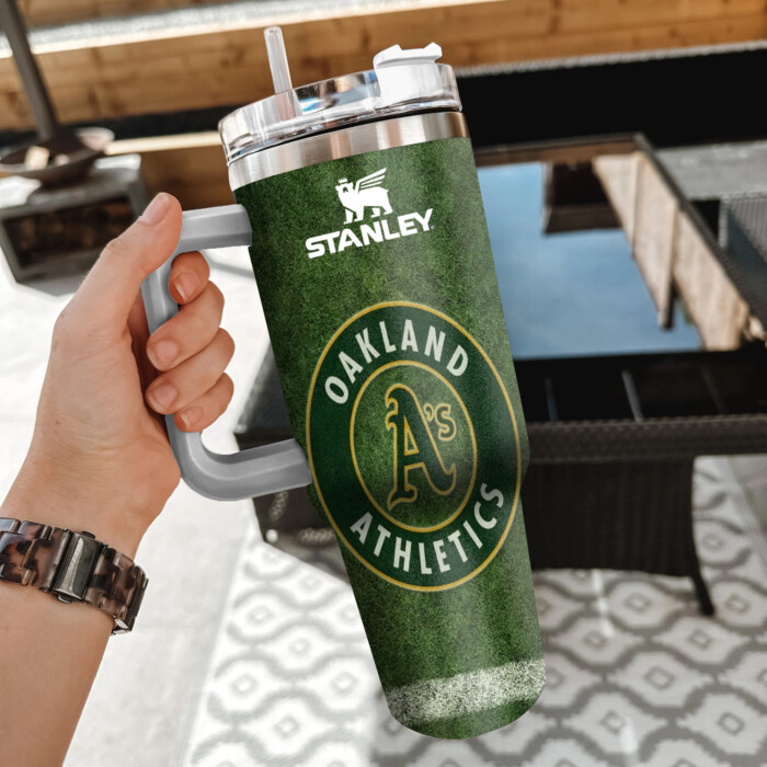 MLB Oakland Athletics Custom Stanley Quencher 40oz Stainless Steel Tumbler With Handle