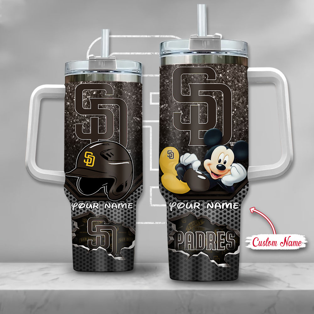 MLB San Diego Padres Mickey Mouse Custom Stanley Quencher 40oz Stainless Steel Tumbler With Handle