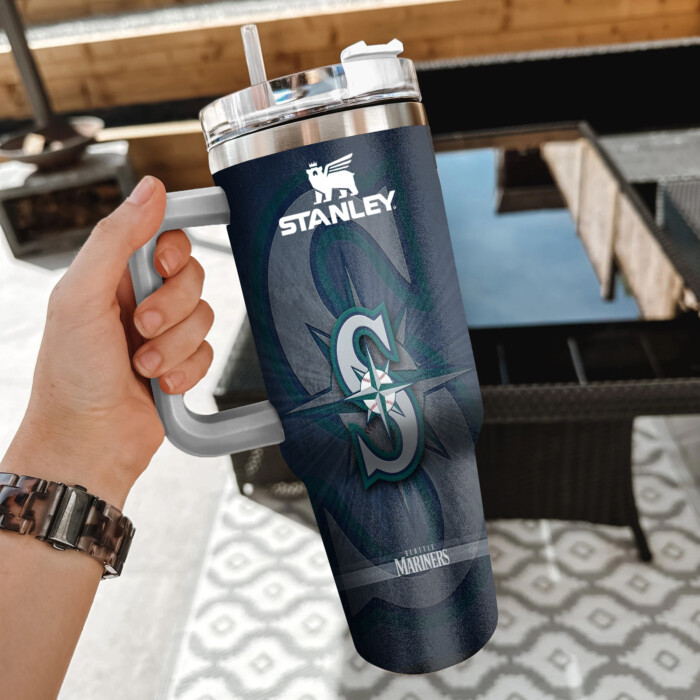 MLB Seattle Mariners Custom Stanley Quencher 40oz Stainless Steel Tumbler With Handle