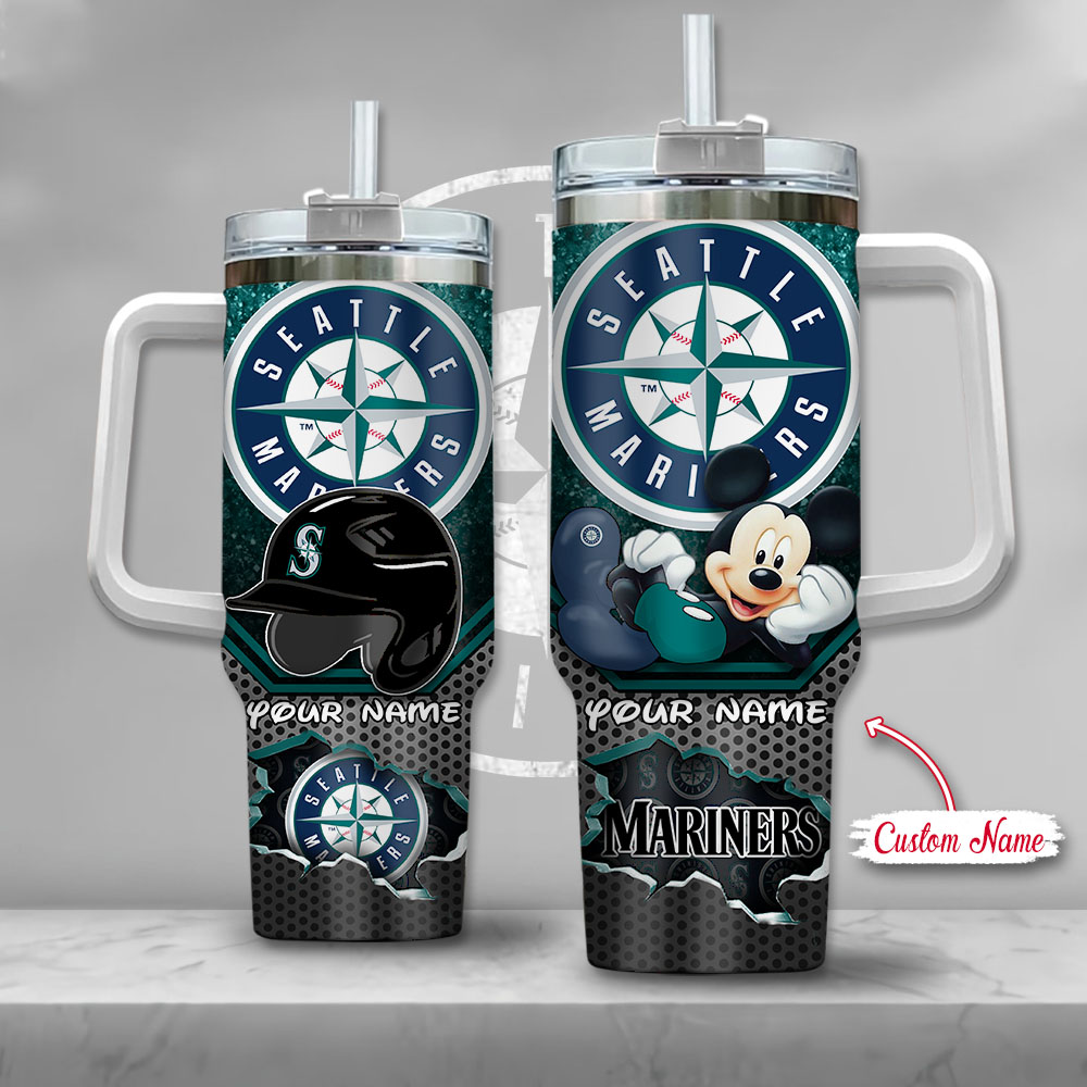 MLB Seattle Mariners Mickey Mouse Custom Stanley Quencher 40oz Stainless Steel Tumbler With Handle