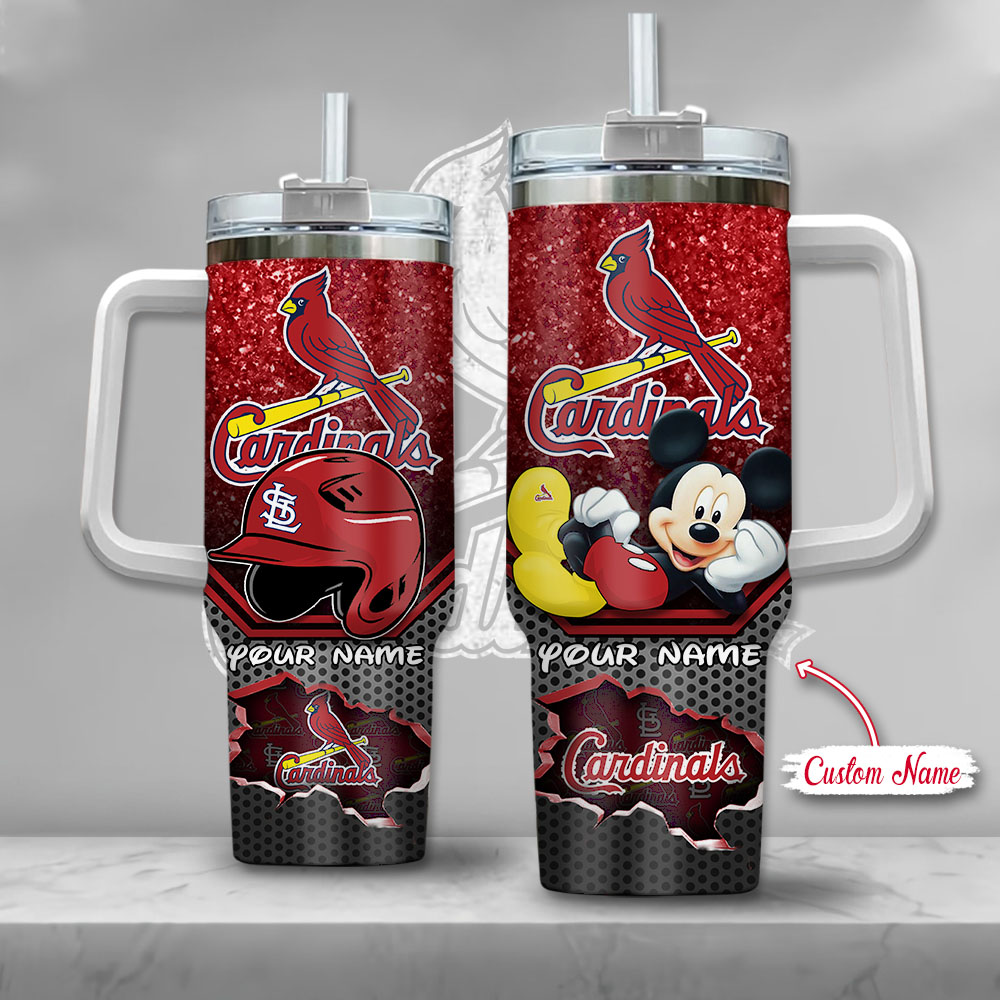 MLB St Louis Cardinals Mickey Mouse Custom Stanley Quencher 40oz Stainless Steel Tumbler With Handle