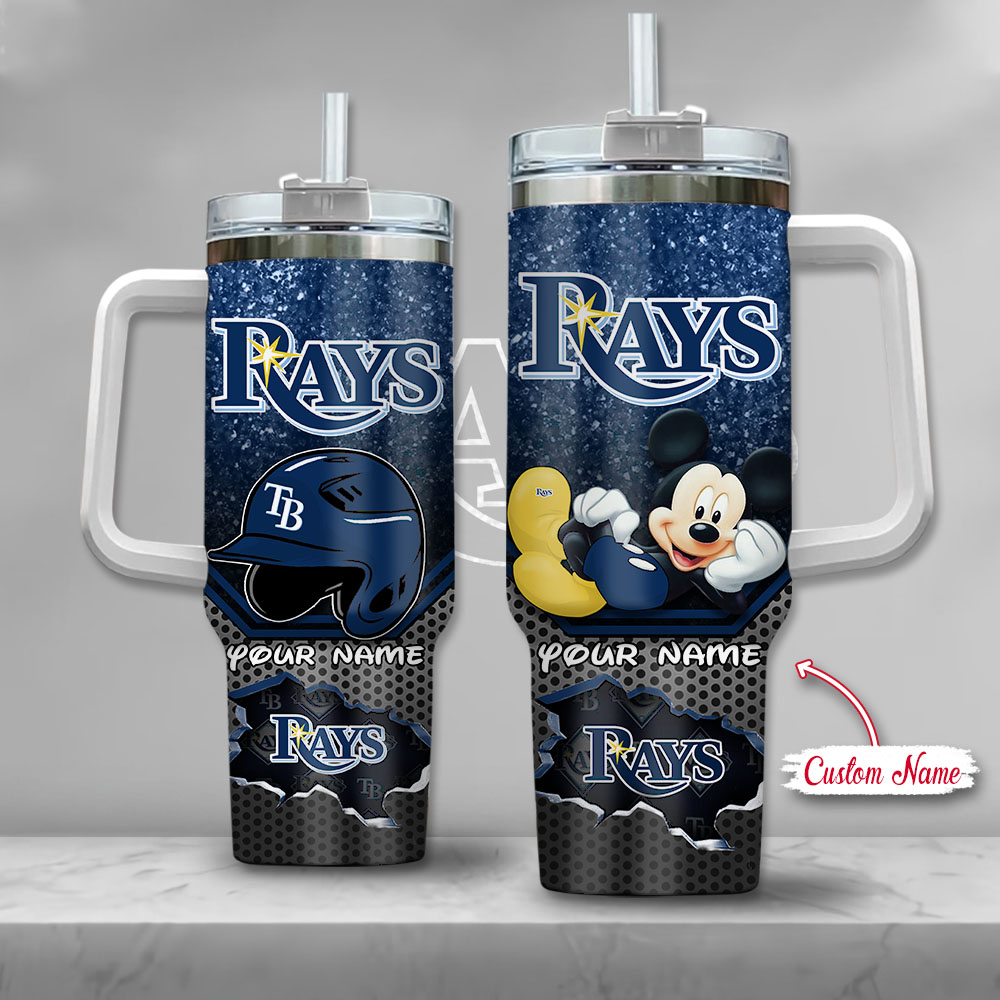 MLB Tampa Bay Rays Mickey Mouse Custom Stanley Quencher 40oz Stainless Steel Tumbler With Handle