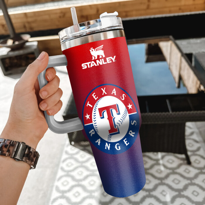 MLB Texas Rangers Custom Stanley Quencher 40oz Stainless Steel Tumbler With Handle