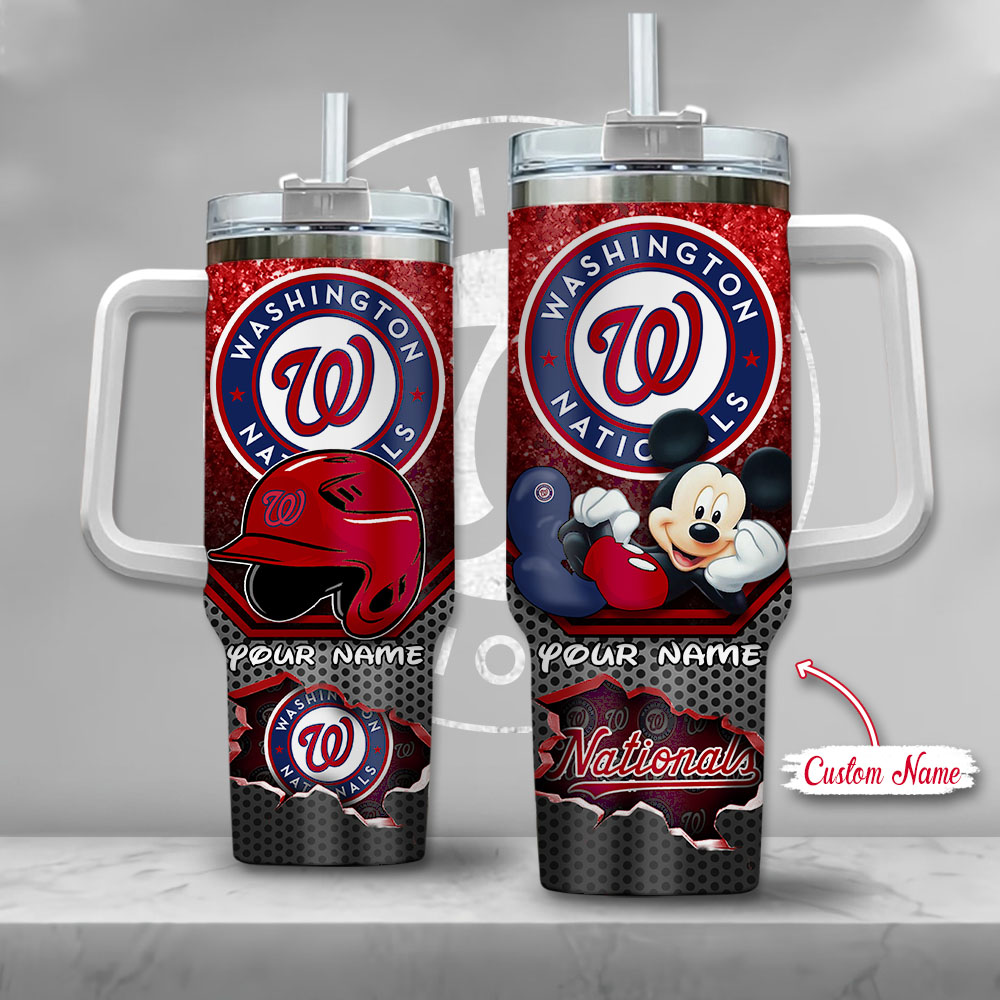 MLB Washington Nationals Mickey Mouse Custom Stanley Quencher 40oz Stainless Steel Tumbler With Handle
