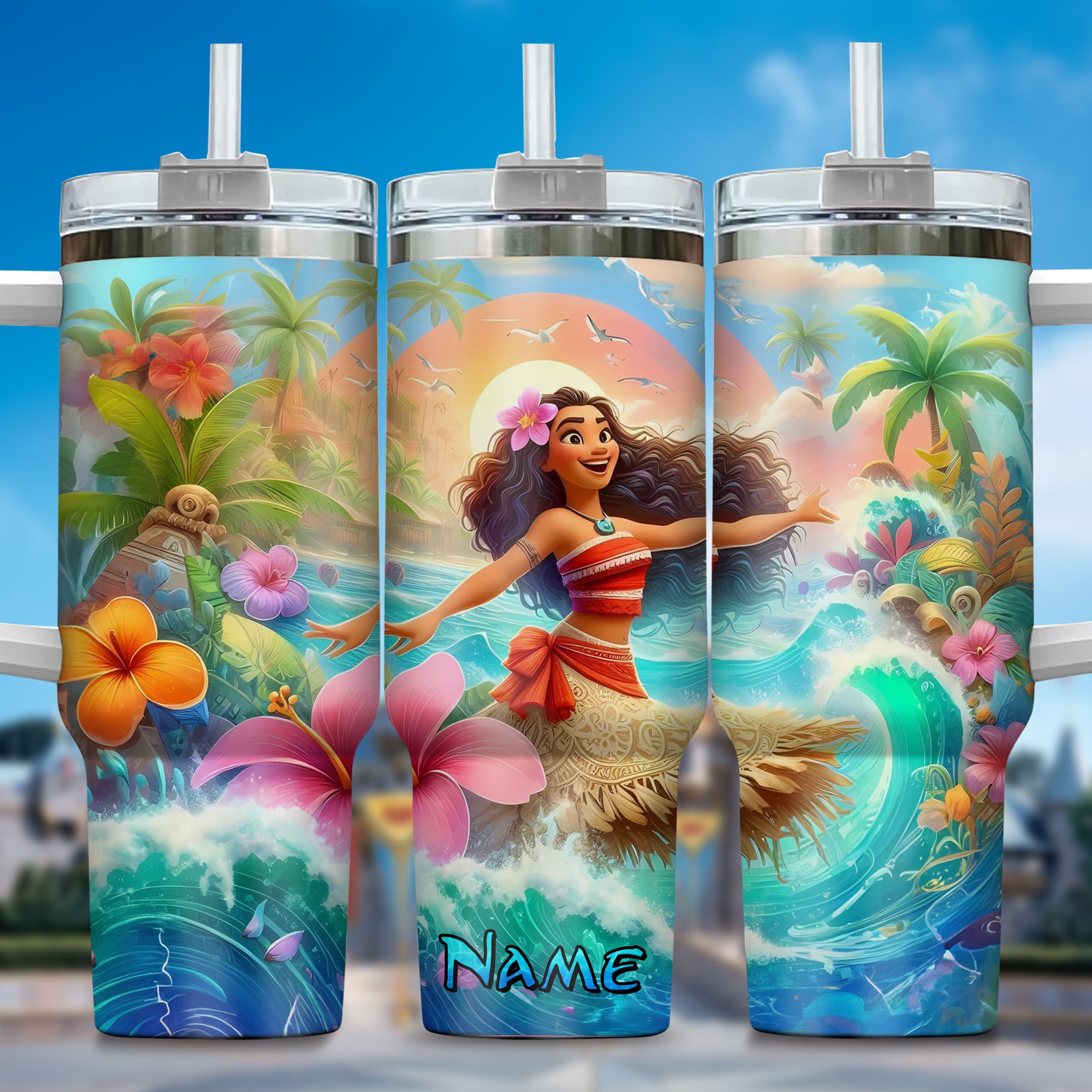 Moana Movies Custom Stanley Quencher 40oz Stainless Steel Tumbler With Handle