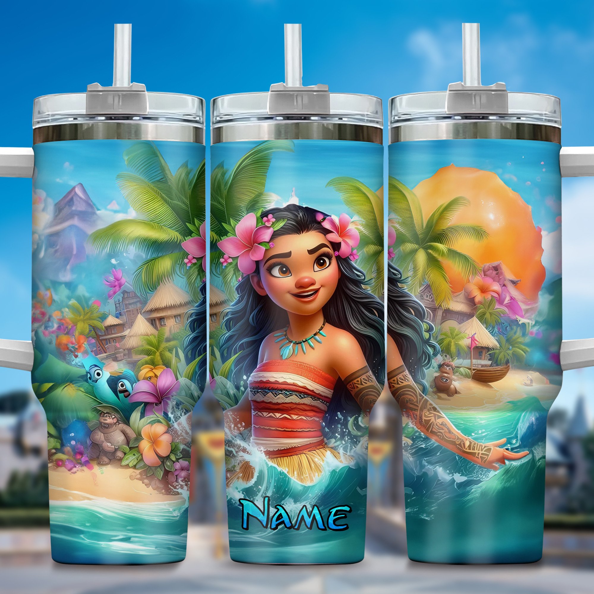 Moana Movies Custom Stanley Quencher 40oz Stainless Steel Tumbler With Handle