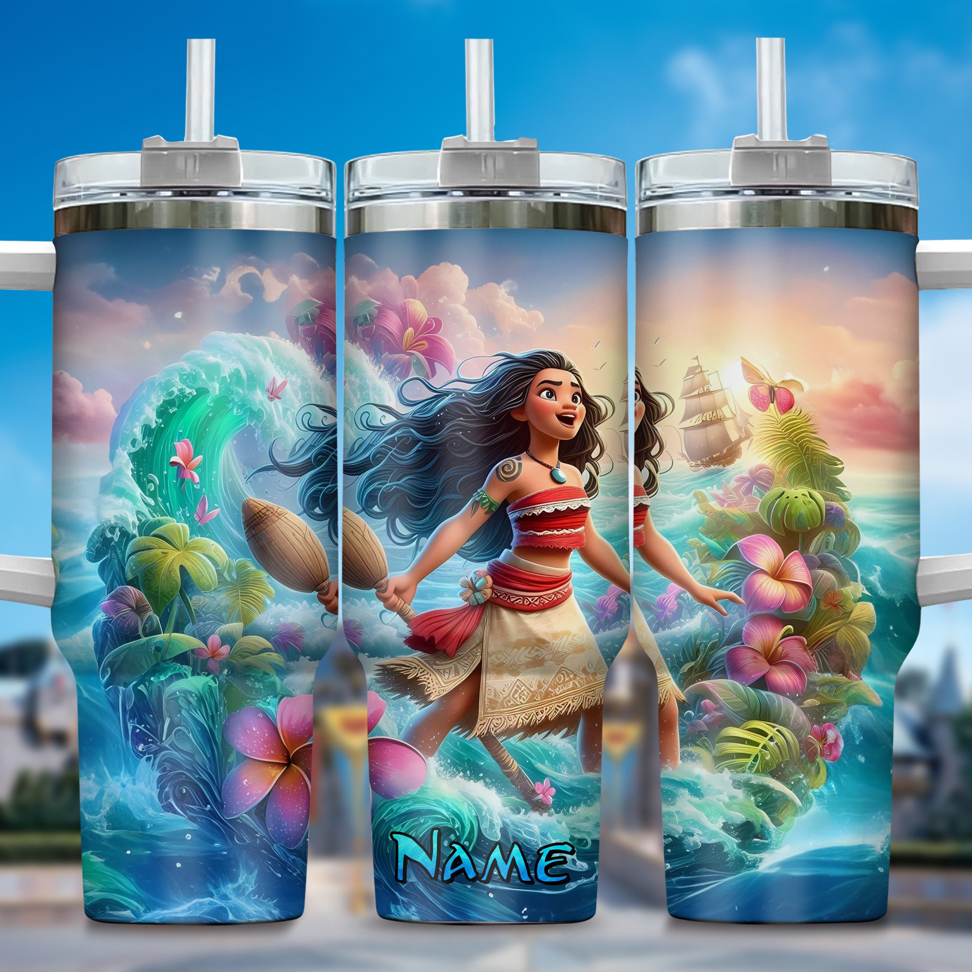 Moana Movies Custom Stanley Quencher 40oz Stainless Steel Tumbler With Handle
