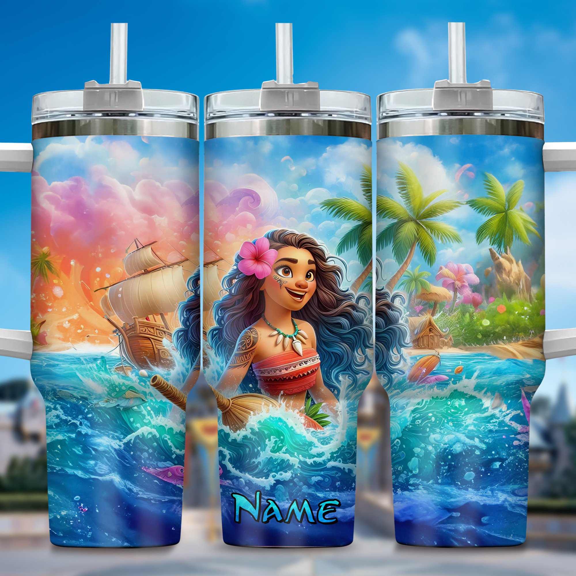 Moana Movies Custom Stanley Quencher 40oz Stainless Steel Tumbler With Handle