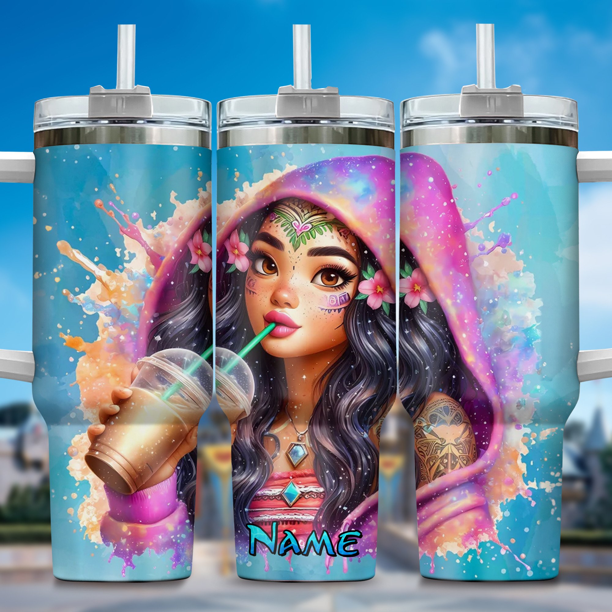 Moana Movies Custom Stanley Quencher 40oz Stainless Steel Tumbler With Handle