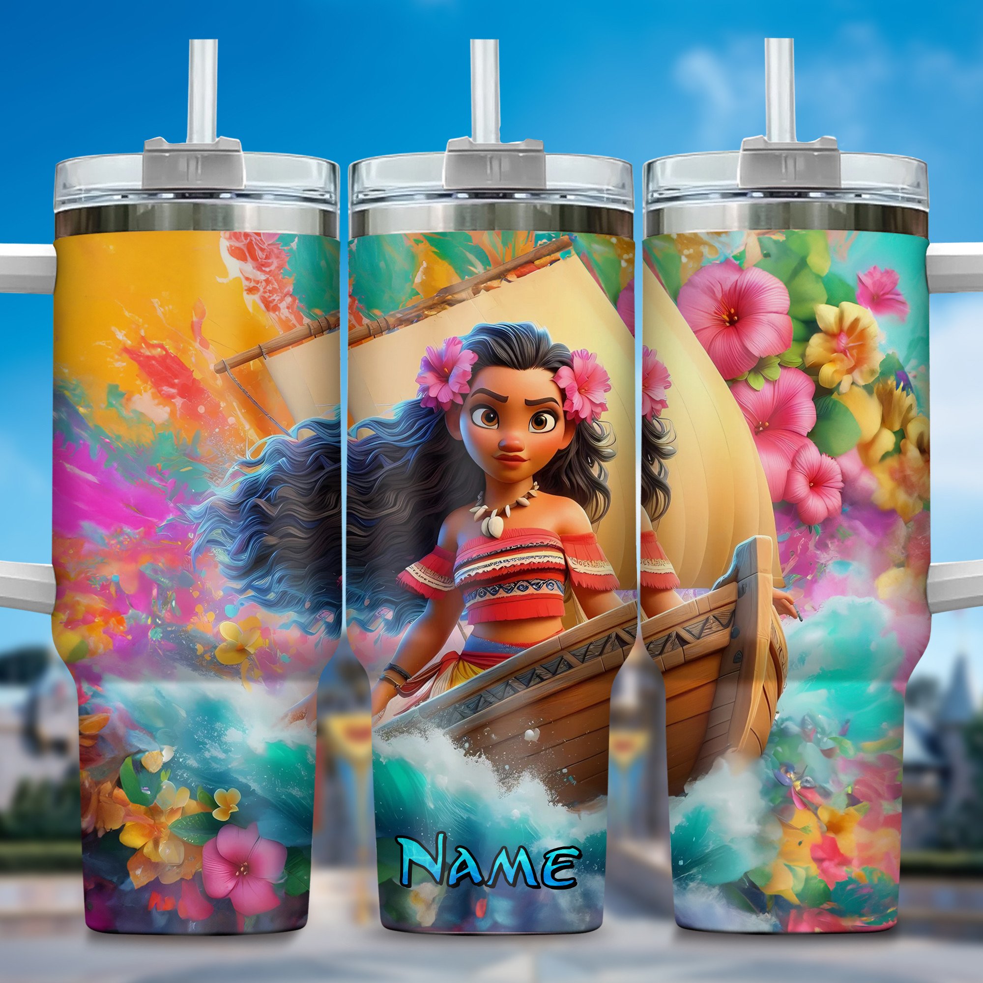 Moana Movies Custom Stanley Quencher 40oz Stainless Steel Tumbler With Handle